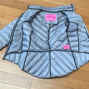 Betsey Johnson Fitted Down Puffer with Chic Lace Trim